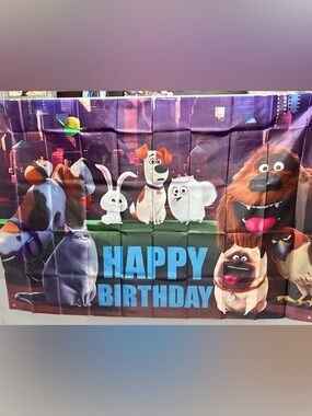 The Secret Life of Pets Purple 'Happy Birthday' Backdrop - Party Decoration